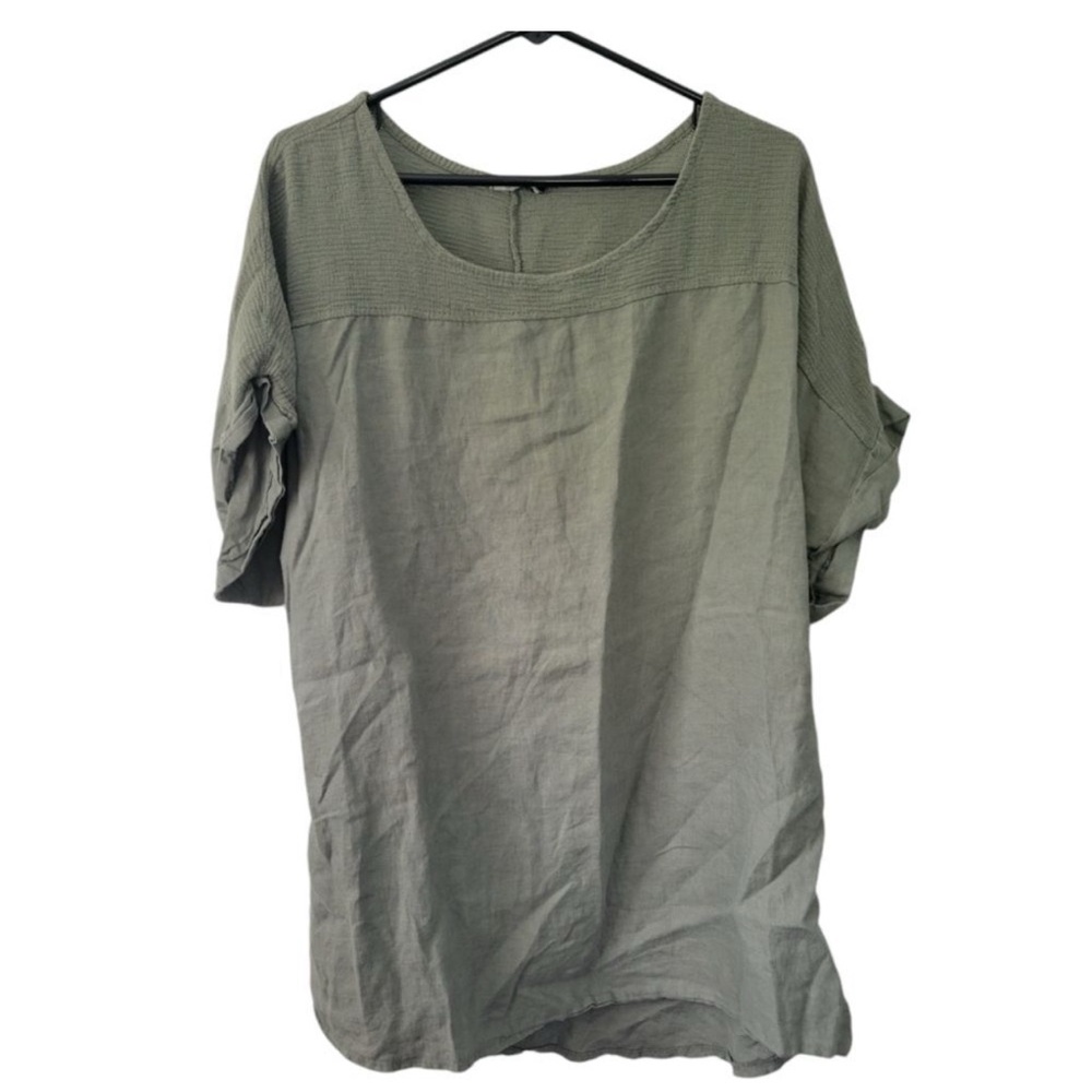 Lungo Larno Green 100% Linen Top Blouse Size 3X made in Italy